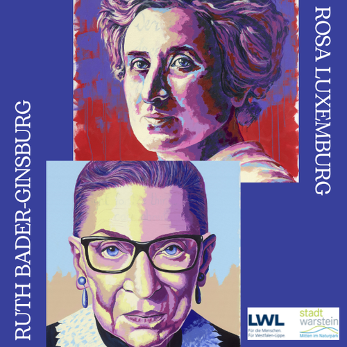 Die Portraits von Rosa Luxemburg und Ruth Bader-Ginsburg des Künstlers Oliver Schäfer.